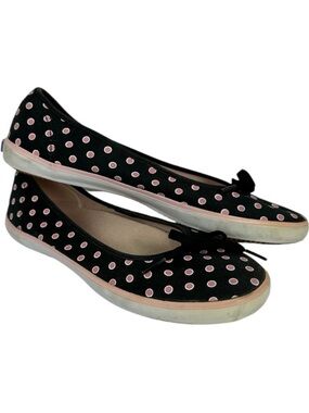 Keds Polka Dot Ballet Flats Black Pink Bow Round Toe Womens Size 7 Slip ON Shoes